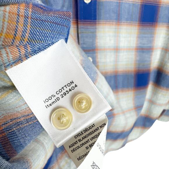 LL Bean Plaid Shirt Womens Large Cotton Button Down Top Blue Tan - Picture 6 of 6